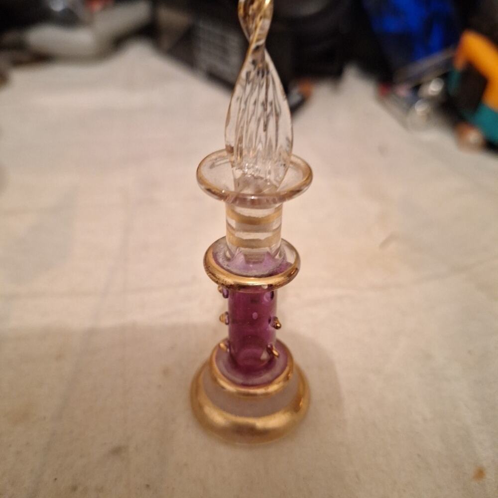 Vintage Perfume Bottles Egyptian Style Art Glass Cranberry Clear Gold Iridescent - Picture 4 of 6